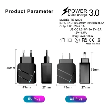 2 USB QC Mobilni Telefon Polnilnik 28W za izmenični Tok, Osvetlitev Hitro Polnjenje Za IPhone, Samsung Huawei Xiaomi Hitri Polnilnik Ac