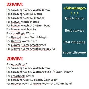 20 mm 22 mm Univerzalni Zamenjajte Watch Mehko Trak Za HuaWei GT 2 Za Samsung Galaxy 3 Aktivna 2 Prestavi S2 Za Amazfit BiP GTR GTS Trak