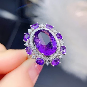 2021 Nove Luksuzne Vijolični Kristal, Kamen Obroč Za Ženske 925 Sterling Srebro Pisane Gemstone Ametist Prsti Obroči Stranka Nakit