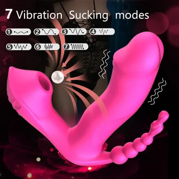 3 V 1 Sesanju Vibrator Ogrevanje Sex Igrače za Ženske, Analne Vagine, Klitoris Stimulator Nosljivi Hlačke Dildo, Vibrator za Odrasle Trgovina