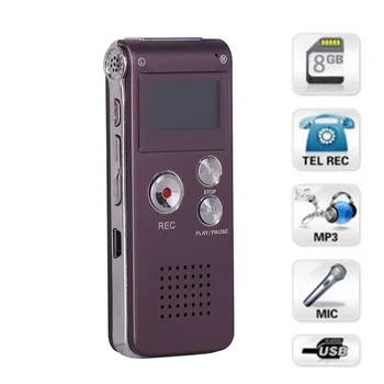 8GB Snemalnik Polnilna Jekla DIGITALNI Zvočni Snemalnik Dictaphone Zapis MP3 Predvajalnik Mini Predvajalnik