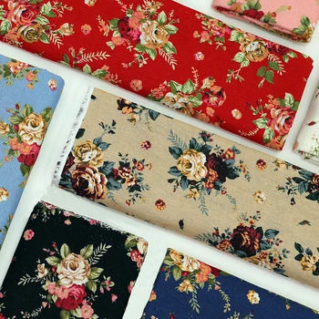 Bombaž Digital Print Rose Pastorala Letnik Tkanine Za Šivanje Prtom Mozaik Obleko Cvetlični Krpo