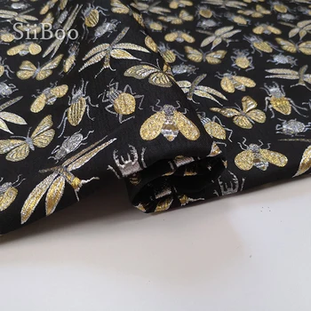 Evropsko razkošje metulj insektov bronzed črna kovinska žakarske tkanine za pomlad obleko obleko tela metálica tissus SP5988