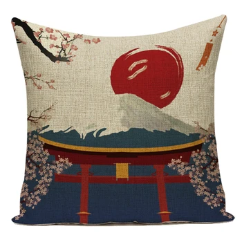 Japonski Slog Blazine Pokrov za Kavč Avto Dom Dekor Blazino Kritje Mount Fuji Sonce Rdeče-kronan Žerjav Vrgel Blazino