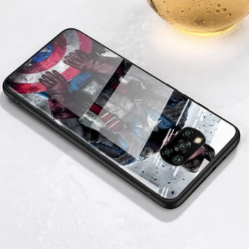 Kaljeno Steklo Pokrova Captain America Junak Za Xiaomi Mi POCO F3 F2 X3 NFC X2 M2 Pro Shockproof Lupini Primeru Telefon