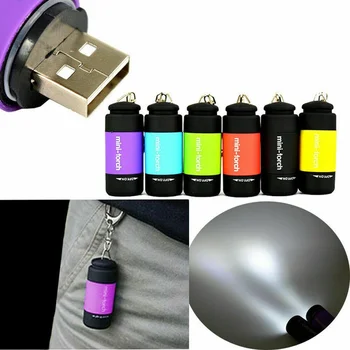 Keychain Mini Keychain Žep Baklo USB Polnilna LED Luči Svetilka Svetilke Vodotesne