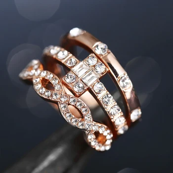 Luksuzni Ustvarjalne Kristalno Cirkon Ring Set za Ženske Ženski Poročni Posla Izjava Obroči Modni Nakit Darilo