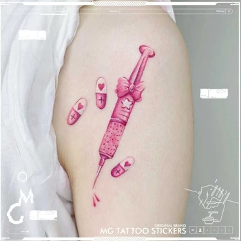 Novo Dekle Pištolo Kombinacija Roza Tattoo Nalepke Ženski Ljubezni, 4 Vzorci Nepremočljiva Veliko Lažnih Tatoo Roko Začasni Tattoo Nalepke