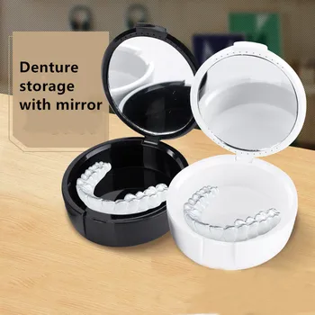 Ovalni Proteza za Shranjevanje s Ogledalo Ortodontskega Honorar Prenosni Molarno Naramnicami Polje Zobni umetnih Zob Škatla za Shranjevanje Čiščenje Posode