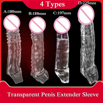 Pregledna Penis Extender za Večkratno uporabo Kondomov Petelin Rokav Penis Petelin Obroč Zamudo Izliv Moškega Dildo Enlarger Spolnih Igrač za Moške