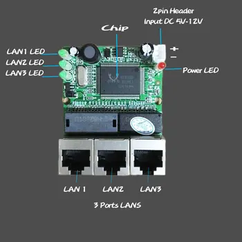 Shenzhen proizvajalec neposredno prodajo Realtek čip RTL8306E mini 10/100mbps rj45 lan hub 3 port ethernet stikalo pcb board