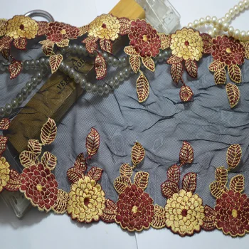 Somelace 2yards/21 cm veliko zlata roža črne Vezenine, Čipke Trim čipke pribor tekstilni materiali 043006