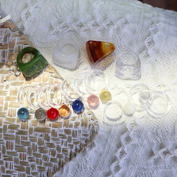 Transparentno Steklo Krog Obroč Multicolor Geometrijske Žogo Jasno Dekleta Prst Prstan