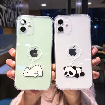 Ustvarjalne Živali Pregleden Primeru Telefon Za iPhone 13 12 11 Pro Max X XR XS Max 7 8 Plus Srčkan Risanka Panda Jasno, Zadnji Pokrov Capa