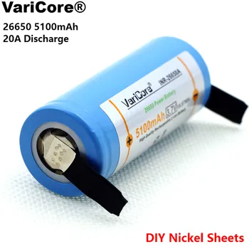 VariCore 26650 5100mAh Li-ion, 3.7 v, Polnjenje Praznjenje Baterije 20A 3,6 V Moči baterije + DIY Nikljeve plošče,