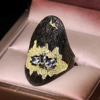 Visoka kakovost črno zlato, svetlo modra cirkon obroč za ženske svate zaročni prstan nakit darilo radio debelo