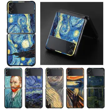 Črn Telefon, Ohišje Za Samsung Galaxy Ž Flip3 5G Ž Flip Težko PC Pokrov Pametni slike Zvezdnato Noč Van Gogh